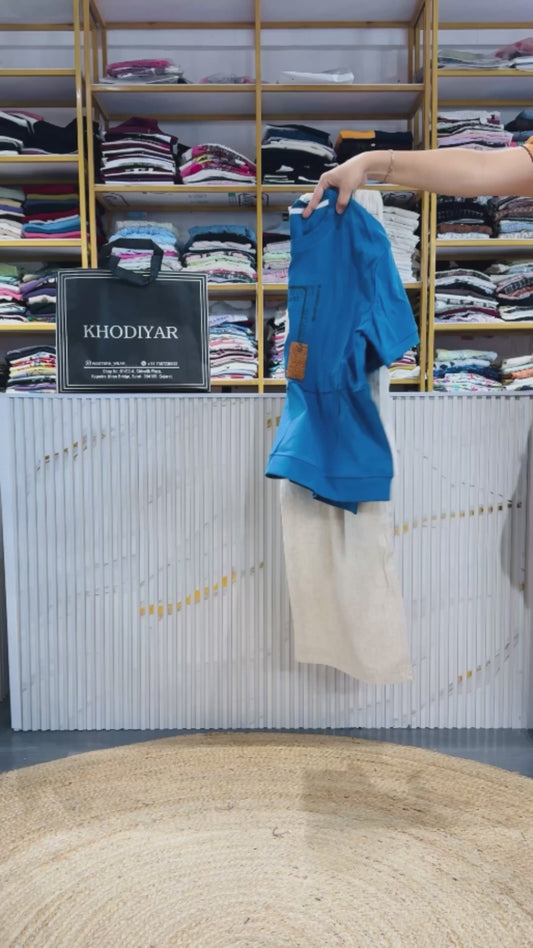 BLUE CASUAL TSHIRT  WITH LINEN PANT SET