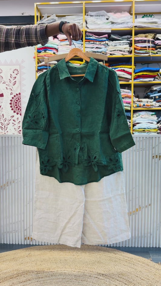 CUTWORK EMBROIDERY PURE LINEN COORD SET
