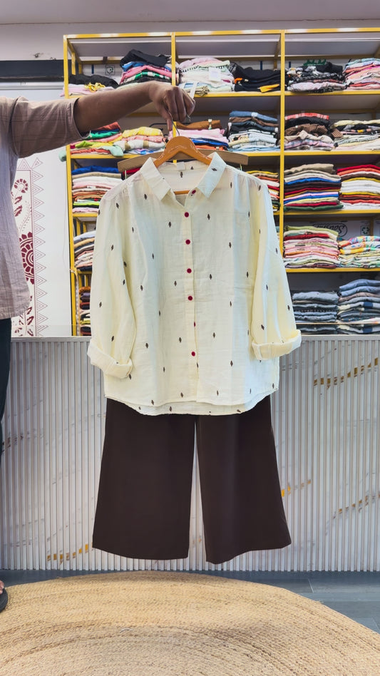 MUL COTTON EMBROIDERY SHIRT WITH SIDE STRIPS PANT SET