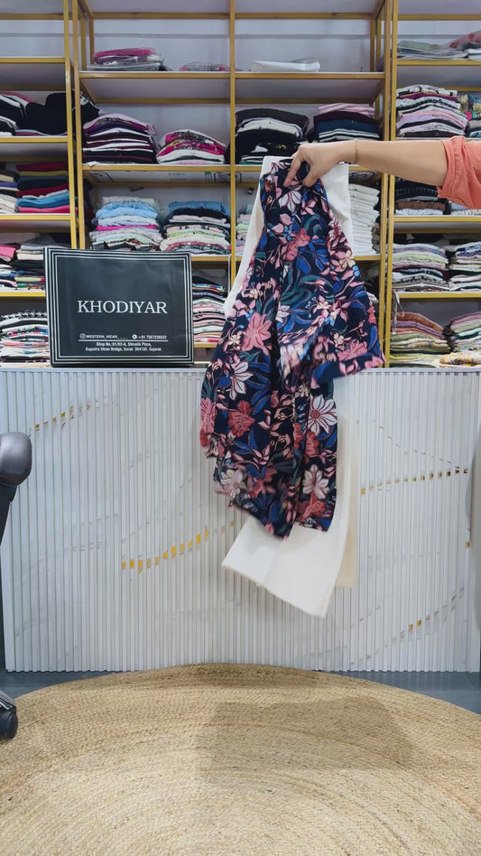 PRINTED COTTON LONG TOP WITH LINEN PANT SET