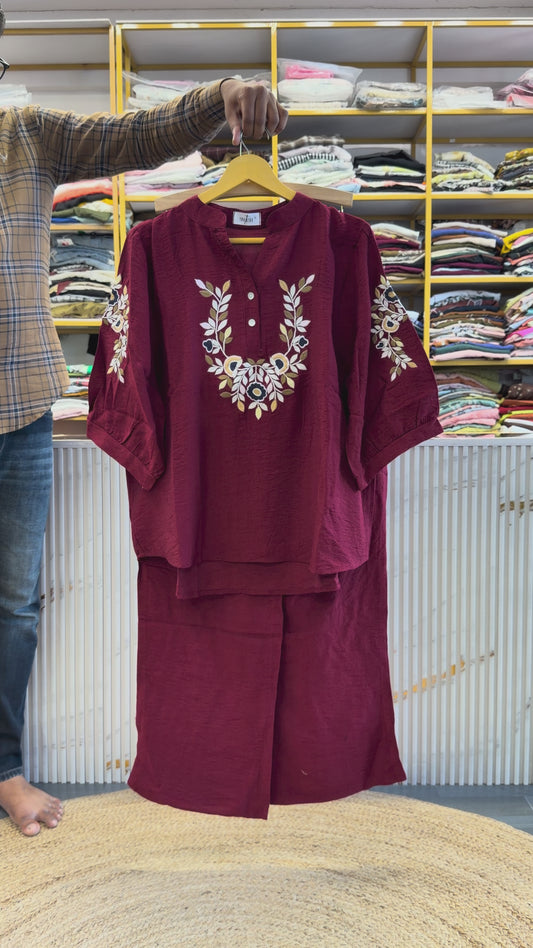MAROON  EMBROIDERY COORD SET