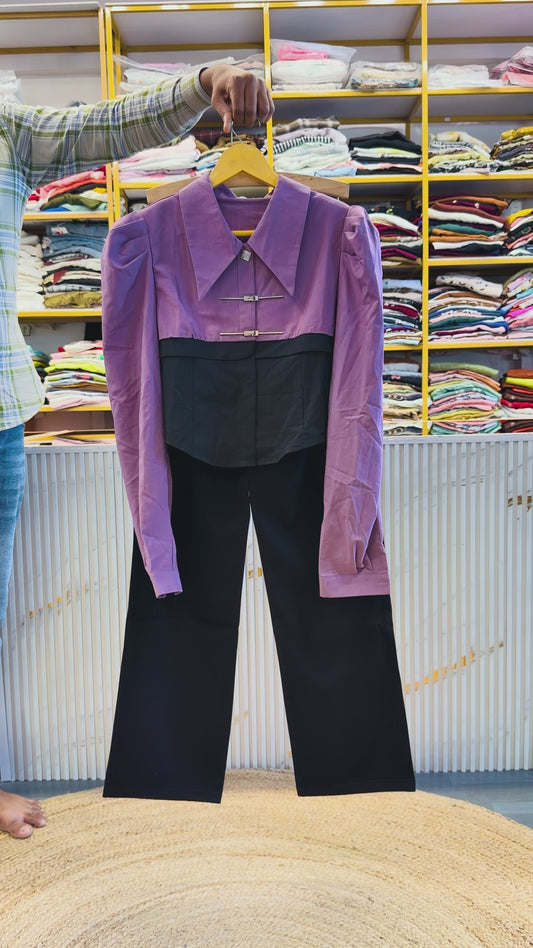 PLAIN PURPLE SHADE TOP  WITH STRAIGHT STRETCHABLE TROUSER PANT SET