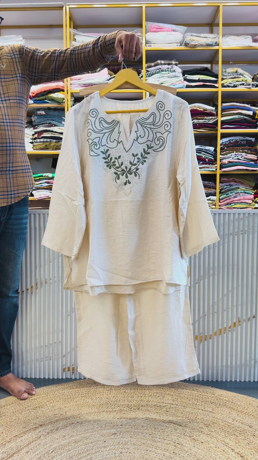 OFF WHITE  EMBROIDERY COORD SET
