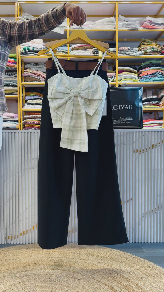 SPAGHEETI PRINT TOP WITH BELL BOTTOM PANT SET