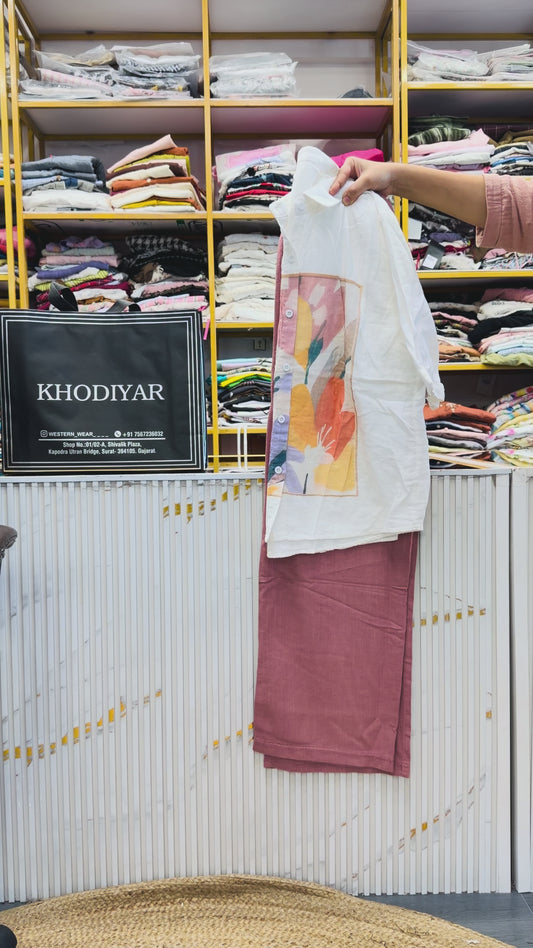 PRINTED MUL COTTON SHIRT WITH LINEN PANT SET