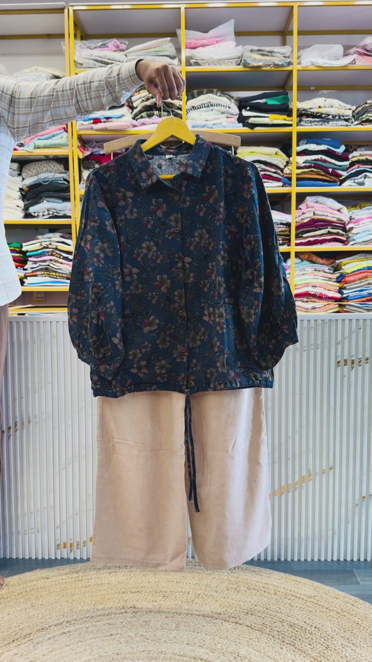 COTTON PRINT TOP  WITH LINEN PANT SET