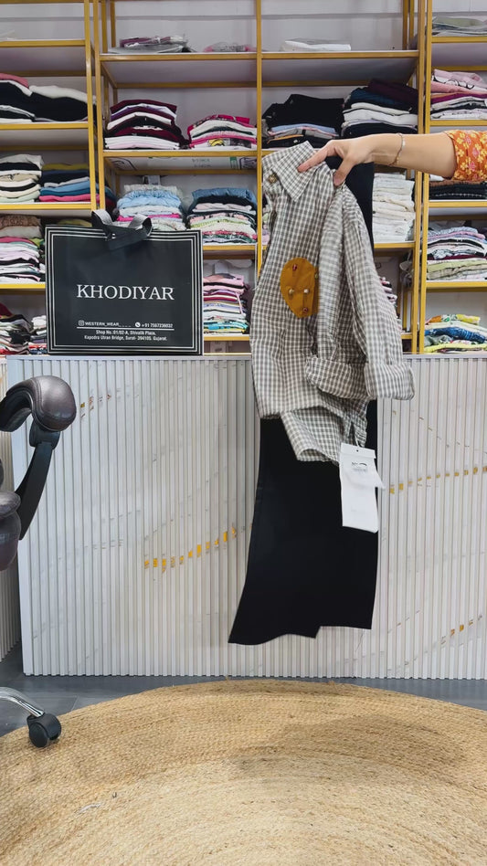 CHEX PATCHES COTTON SHIRT WITH STRAIGHT TROUSER SET