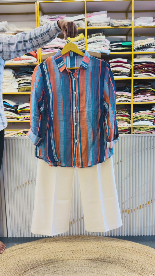 PRINT LINEN SHIRT  WITH BELL BOTTOM TROUSER PANT SET