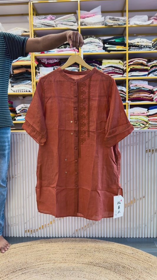PURE LINEN EMBROIDERY TUNIC TOP