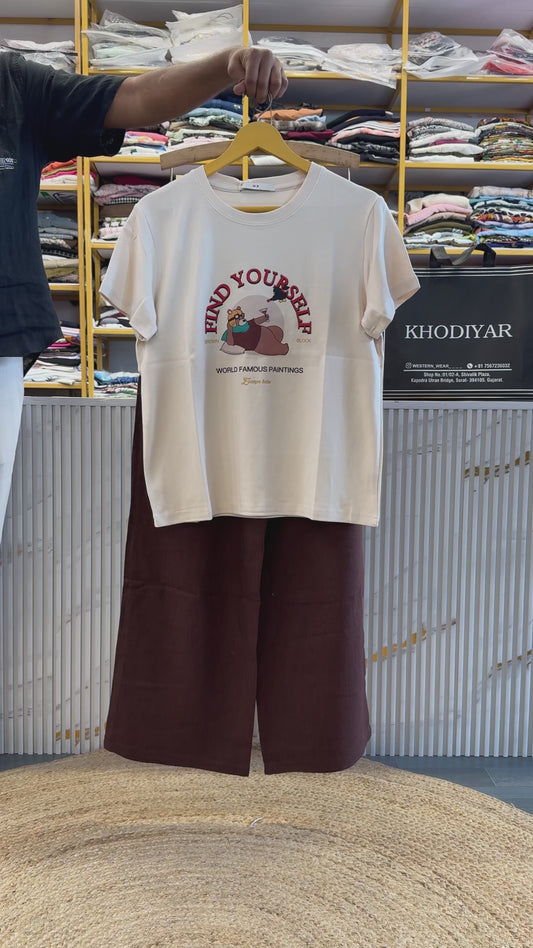 CASUAL OFF WHITE TSHIRT WITH LINEN PANT SET