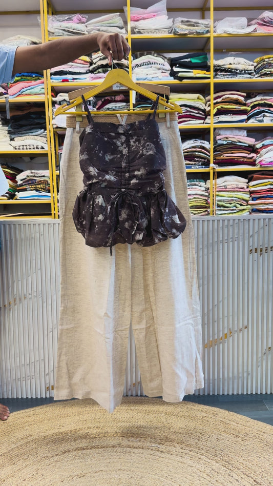 BROWN SLEEVELESS TOP WITH LINEN PANT SET