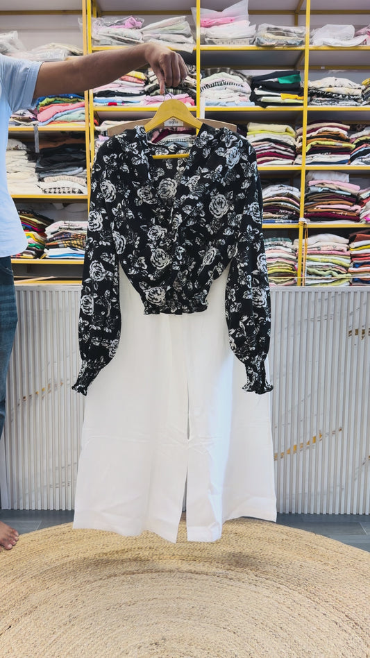 PRINT CROP TOP WITH LINEN PANT SET