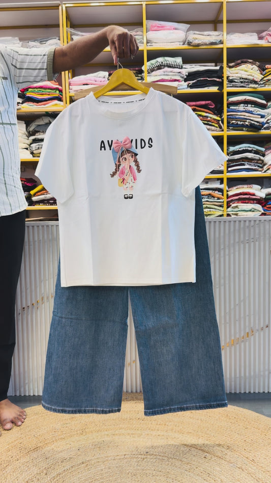 BARBIE PRINT TSHIRT WITH IMPORTED SOFT DENIM PANT SET
