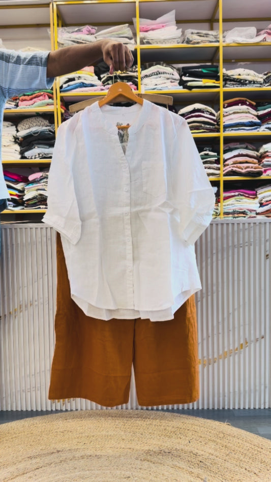 BACK EMBROIDERY LINEN TOP  WITH LINEN PANT SET