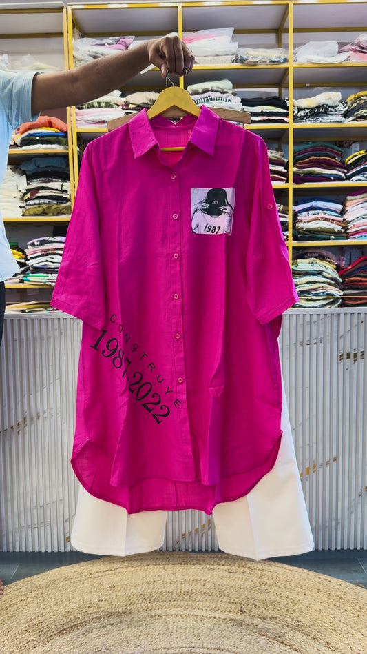 HOT PINK LONG TUNIC TOP WITH BELL BOTTOM PANT SET