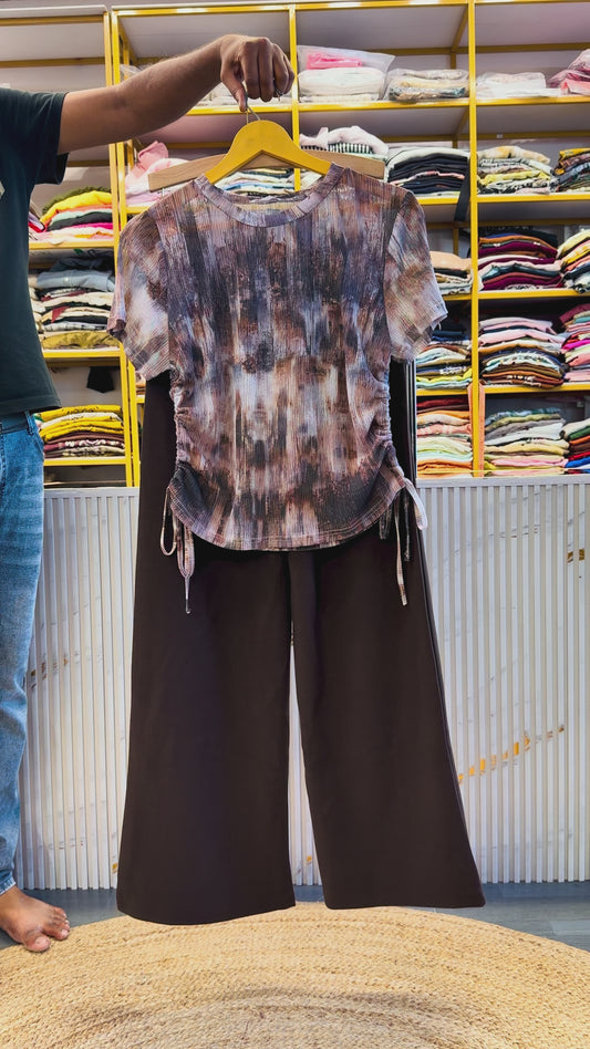 PRINTED IMPORTED TOP  WITH BELL BOTTOM TROUSER PANT SET
