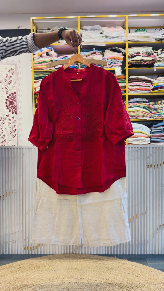 EMBROIDERY PURE LINEN COORD SET