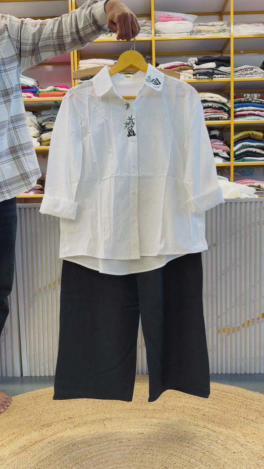 EMBROIDERY COTTON SHIRT WITH LINEN PANT SET