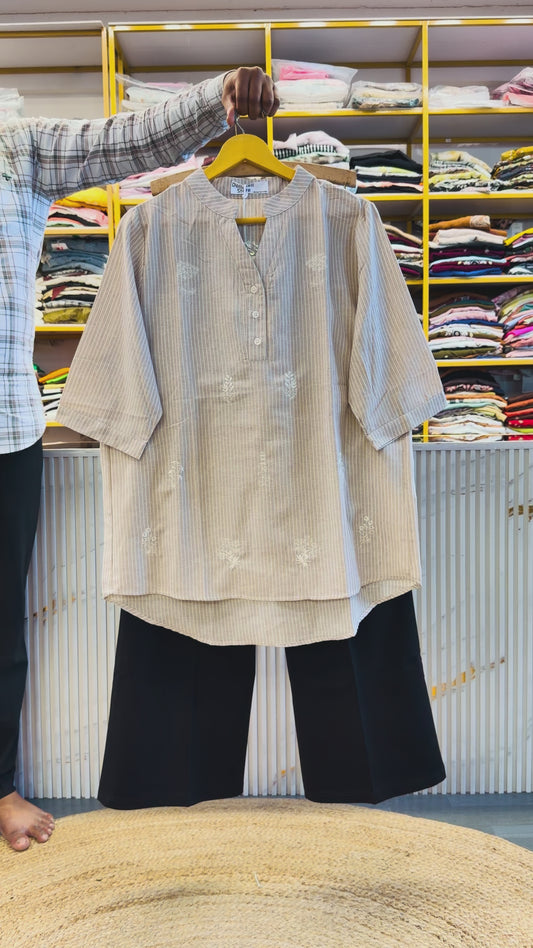 EMBROIDERY STRIPS TUNIC TOP WITH BELL BOTTOM FIT TROUSER PANT SET