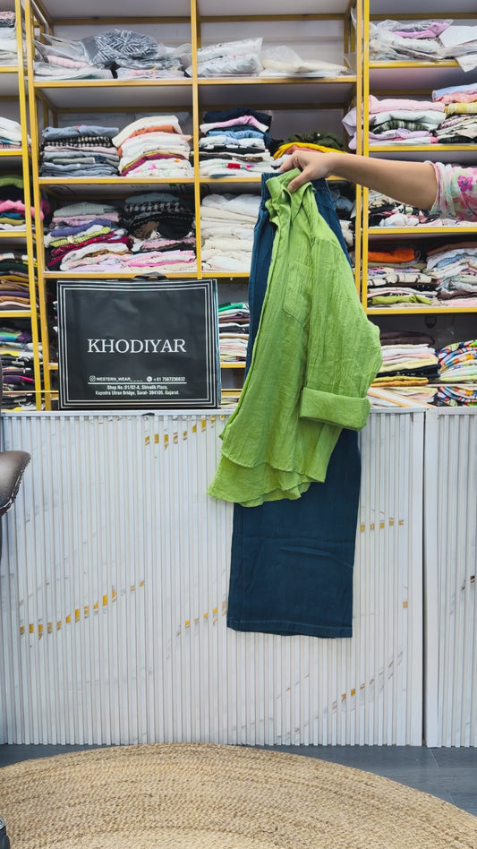 PARROT MUL COTTON SHIRT WITH SOFT DENIM PANT SET