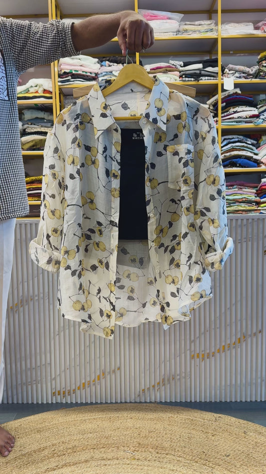 PRINTED SHIFFON SHIRT SPAGHETTI WITH COTTON SHORTS SET
