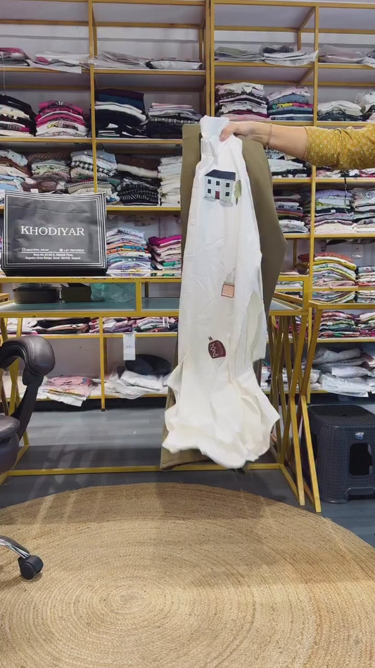 WHITE EMBROIDERY COTTON TOP  WITH BELL BOTTOM TROUSER SET