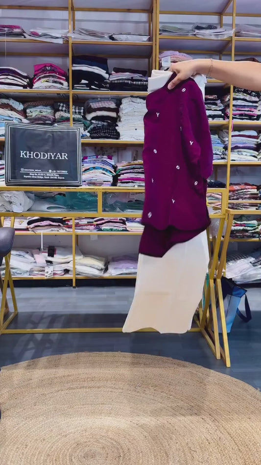 WINE EMBROIDERY TOP WITH LINEN PANT SET