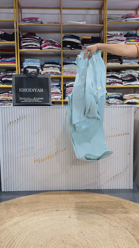 SKY BLUE FLOWER EMBROIDERY TOP PANT COORD SET