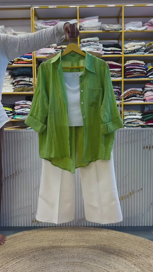 MUL COTTON PLAIN SHORT SPAGHETTI WITH BELL BOTTOM PANT SET
