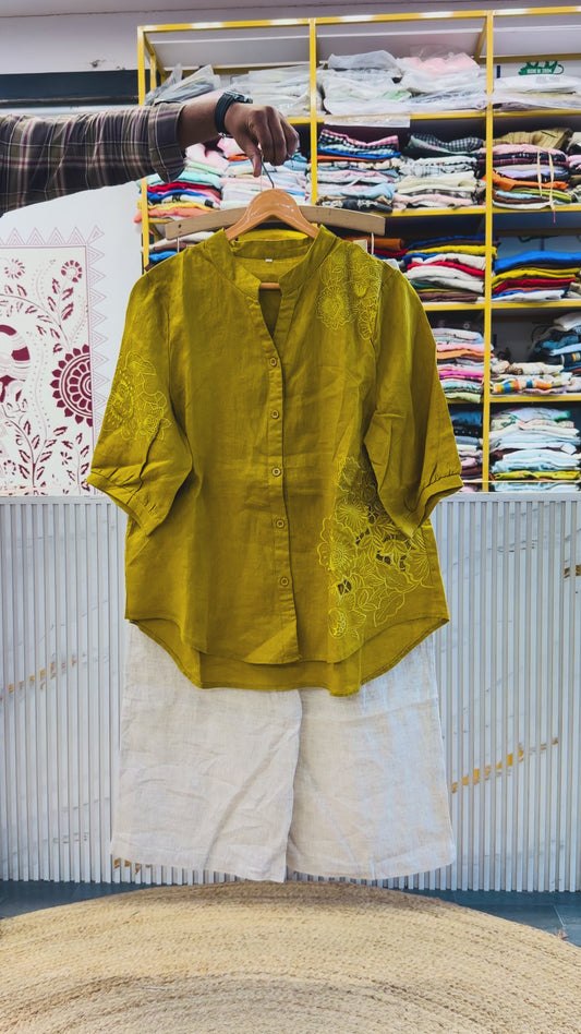 CUTWORK EMBROIDERY PURE LINEN COORD SET