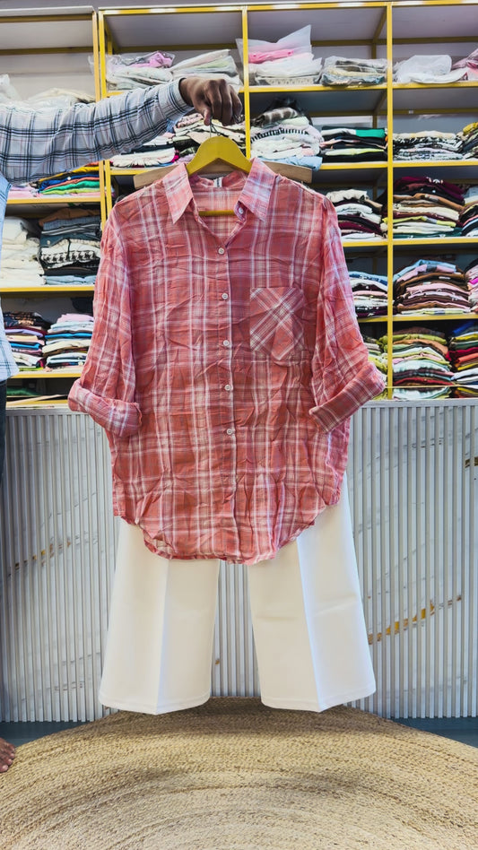 ORANGE CHEX COTTON SHIRT WITH BELL BOTTOM PANT SET