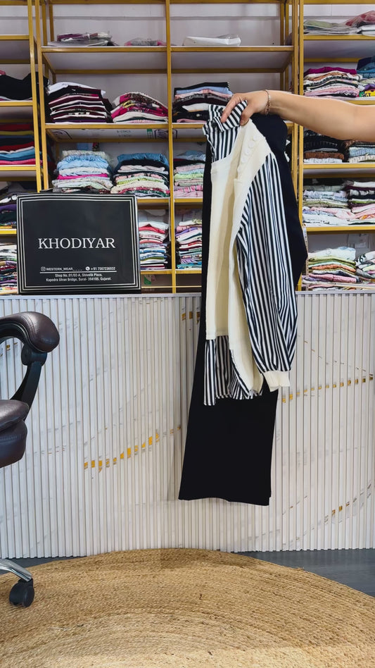 STRIPS SWEAT STRIPS SHIRT WITH BELL BOTTOM TROUSER SET